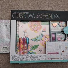 the contents of a craft kit are laid out