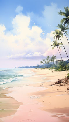 a painting of palm trees on the beach