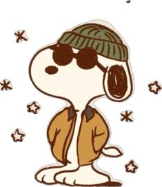 a cartoon dog wearing a hat and sunglasses with stars in the sky behind it,