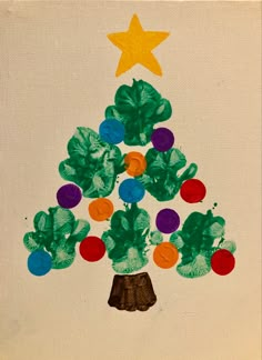 a child's handprinted christmas tree is shown