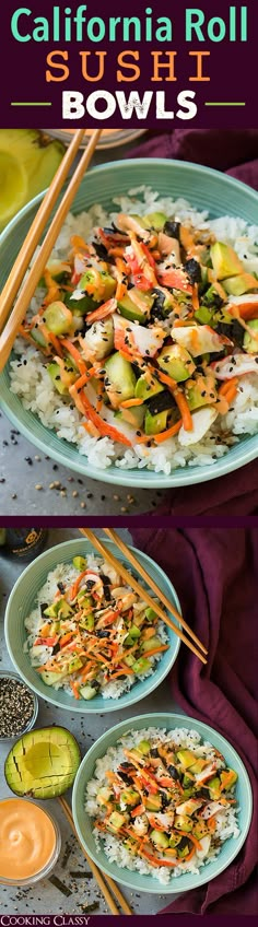 this is an image of california roll sushi bowls