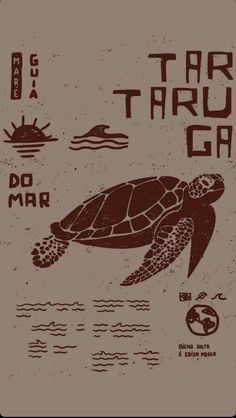 a poster with a turtle swimming in the water and words on it that say taro ga