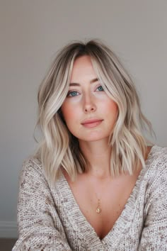 50+ Chic & Versatile Medium Length Hairstyles to Try Today - Days Inspired Messy Lob With Curtain Bangs, Workout Short Hairstyles, Balayage Blonde Medium Length, Shoulder Length Hair For Women In 40s, Medium Bob Blonde Hair, Shoulder Hair Curtain Bangs, Angeled Haircut Medium Hairstyles, Neutral Beige Blonde Hair, Winter Blonde Medium Length