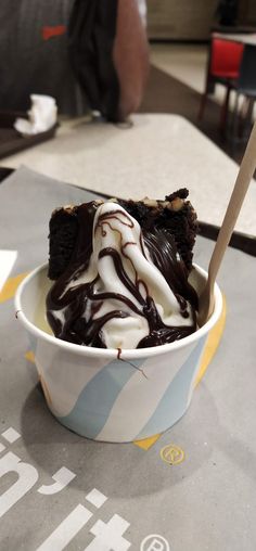 a bowl filled with ice cream and chocolate