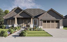 this is an artist's rendering of the front elevation of these craftsman - style home plans