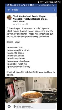 a facebook post with an image of a pot of food