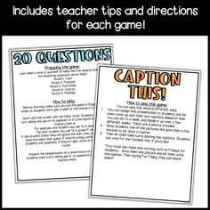 two question cards with caption tips for teaching students to read and practice their reading skills