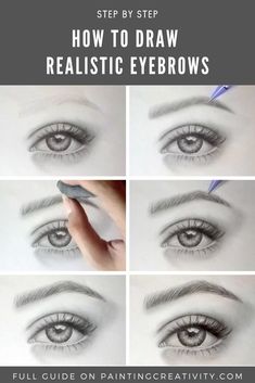 how to draw realistic eyes step by step with the words, how to draw realistic eyebrows