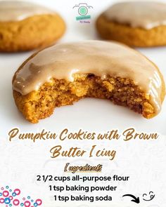 an advertisement for pumpkin cookies with brown butter icing