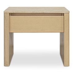 a small wooden table with one drawer open