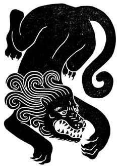 a black and white drawing of a monkey with swirls on it's body