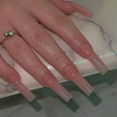 24pcs/Set Long Square Elegant And Simple French Style Solid Color False Nails With Light Pink Color Baby Pink Acrylic Press On Nails Long, Xl Long Acrylic Nails Press Ons, Long Acrylic Nails Coffin Press On, Acylics Nails, Simple French Style, Ongles Bling Bling, Long Square Nails, Tapered Square Nails, Milky Nails