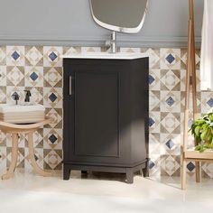 a bathroom with a sink and mirror on the wall