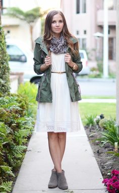 Spring Essentials: The Versatile Jacket Creme Dress, Appropriate Outfits, Fashion Rules, Green Utility Jacket, Versatile Jacket, White Clothing, Simple Tee, Navy Jacket, Clothing Pieces