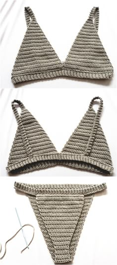 two pieces of crocheted bikinis are shown