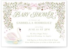 a baby shower is shown with an image of a swan