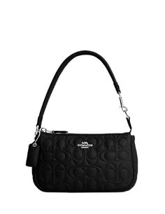 Length: 7.5"Height: 4.5"Width: 2.0"Nappa leather and smooth leatherFabric liningHandle with 6 1/4" dropZip-top closureInside multifunction pocketTwo credit card slotsStyle CM239Color: Black Small Black Coach Purse, Coach Bag Black, Coach Black Bag, Cute Coach Bags, Coach Nolita 19, Black Shoulder Purse, Coach Nolita, Black Coach Bag, Nolita 19