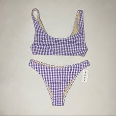 Pacsun Purple Gingham Bikini Set | Nwt Size M Top And Bottom Non Adjustable Unpadded High Rise Bottoms Gingham Pattern In A Light Purple Color Nwt (Tag From Top Was Cut Off) Measurements Upon Request Bundle To Save Plaid Swimwear For Spring Vacation, Gingham Swimwear For Sunbathing In Spring, Spring Gingham Swimwear For Sunbathing, Casual Gingham Swimwear For Spring, Gingham Swimwear For Sunbathing During Beach Season, Gingham Swimwear For Summer Beach Party, Gingham Swimwear For Beach Party Season, Summer Triangle Top Swimwear For Picnic, Triangle Top Swimwear For Summer Picnic