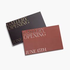 two business cards with the words gallery opening on them