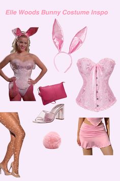 Pink Girly Halloween Costumes, Elle Woods Halloween Costume Bunny, Pink Corset Costume Halloween, Legally Blonde Bunny Costume, Pink Halloween Costumes Women, House Bunny Costume, Pink Playboy Bunny Costume, Pink Corset Costume