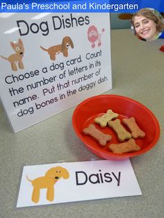 a dog dish and sign on a table