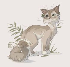 a drawing of a cat and its baby