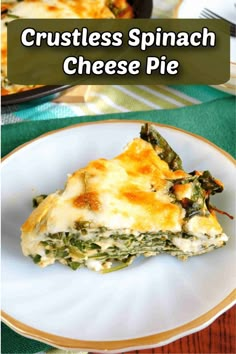 a slice of crustless spinach cheese pie on a plate