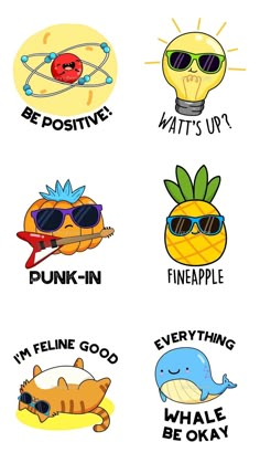 some stickers with different types of things on them