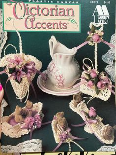 the cover of victorian accents magazine with crocheted teddy bears and other items on it