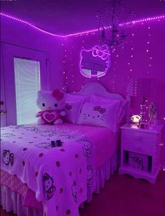 Room For Girls Aesthetic, Cute Room Ideas Hello Kitty, Hello Kitty Headboard, Rooms Clean Aesthetic, Hello Kitty Stuff For Your Room, Room Ideas With A Loft Bed, Cute Room For Teens, Soft Pink Room Ideas, Leo Room Aesthetic