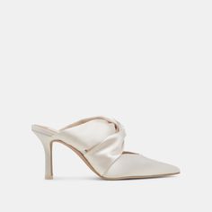 KELSY HEELS CREME SATIN Classic Wedding Shoes, Bride Heels, Heeled Mule, Elegant Heels, Mini Collection, Wedding 2025, Bridal Heels, Satin Heels, Fancy Dinner