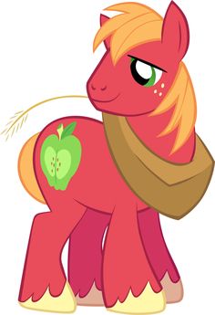 a pink pony with an apple on it's tail and green apples in its mouth