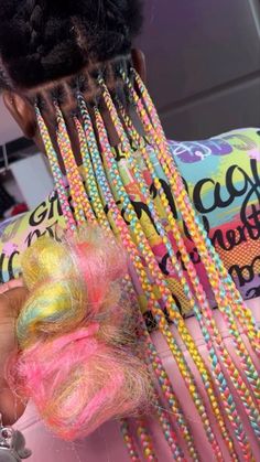 Fruity Pebble Braids, Protective Hairstyles Braids With Color, Fruity Pebbles Braids, Rainbow Braids For Black Women, Rainbow Knotless Braids, Braid Colors Ideas, Braids With Hair Jewelry, Peekaboo Hair Color Braids, Braided Hairstyles With Color