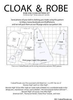 the front cover of a sewing pattern for cloak and robe, with instructions to make it