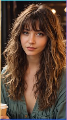 Layers For Long Hair With Curtain Bangs Wavy Hair, Bangs Inspo Oval Face, Long Waves With Bangs, Layered Wavy Haircuts With Bangs, Haircut For Long Hair With Curtain Bangs, Long Hair With Curtain Bangs Round Face, Medium Hair Layers Wavy, Romantic Haircut For Long Hair, Bangs Hairstyles Wavy Hair