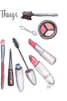 Simple Fashion Watercolor Illustration Print, Pink Makeup Brushes and Cosmetics , Chic Wall Decoration, Chic Art - Etsy Drawing Of Makeup, Makeup Images Art, Make Up Drawing Easy, Makeup Painting Art, Makeup Cartoon, Makeup Drawing Illustration, Makeup Painting Canvas, Fashion Illustration Makeup, Makeup Printables