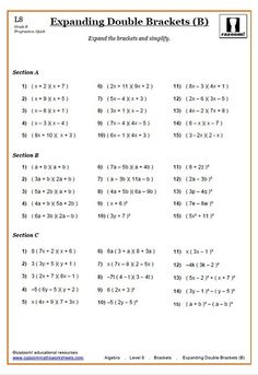 the expounting double brackets worksheet is shown in black and white, with two