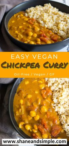 easy vegan chickpea curry with rice and corn