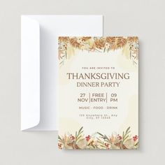 a thanksgiving dinner party card with an envelope