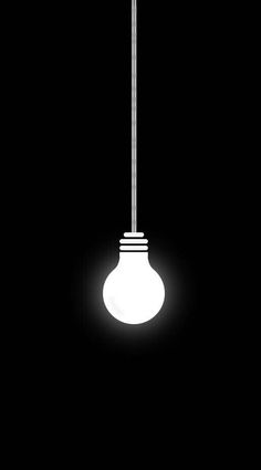 a black and white photo of a light bulb hanging from a metal rod in the dark