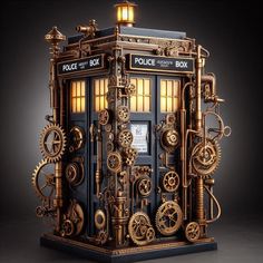 a replica of a police box made out of gears