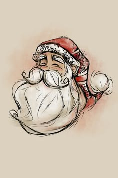 a drawing of a santa claus with his hands in the air and looking at something