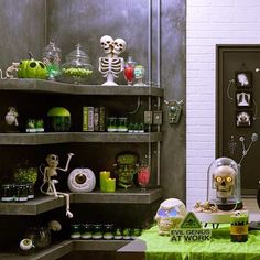 a room filled with lots of halloween decorations