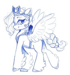 a drawing of a pony with wings on it's head and wearing a tiara