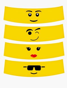 three yellow faces with different expressions on them