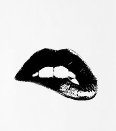 a black and white photo of a woman's mouth with the word love written on it