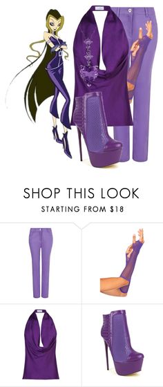 an advertisement for a purple outfit with high heels