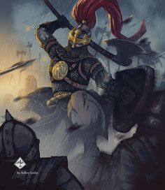 a man in armor riding on the back of a horse