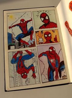 an open book with pictures of spider - man