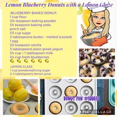 the lemon blueberry donuts with a lemon glaze recipe are shown in this collage